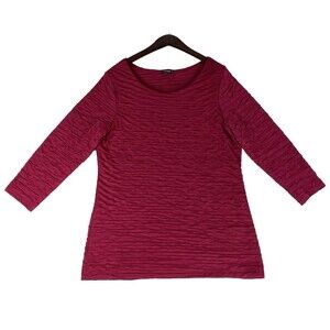 Cocomo Tunic Crinkle Textured Magenta 3/4 Sleeve Top Womens Blouse Boho Artsy